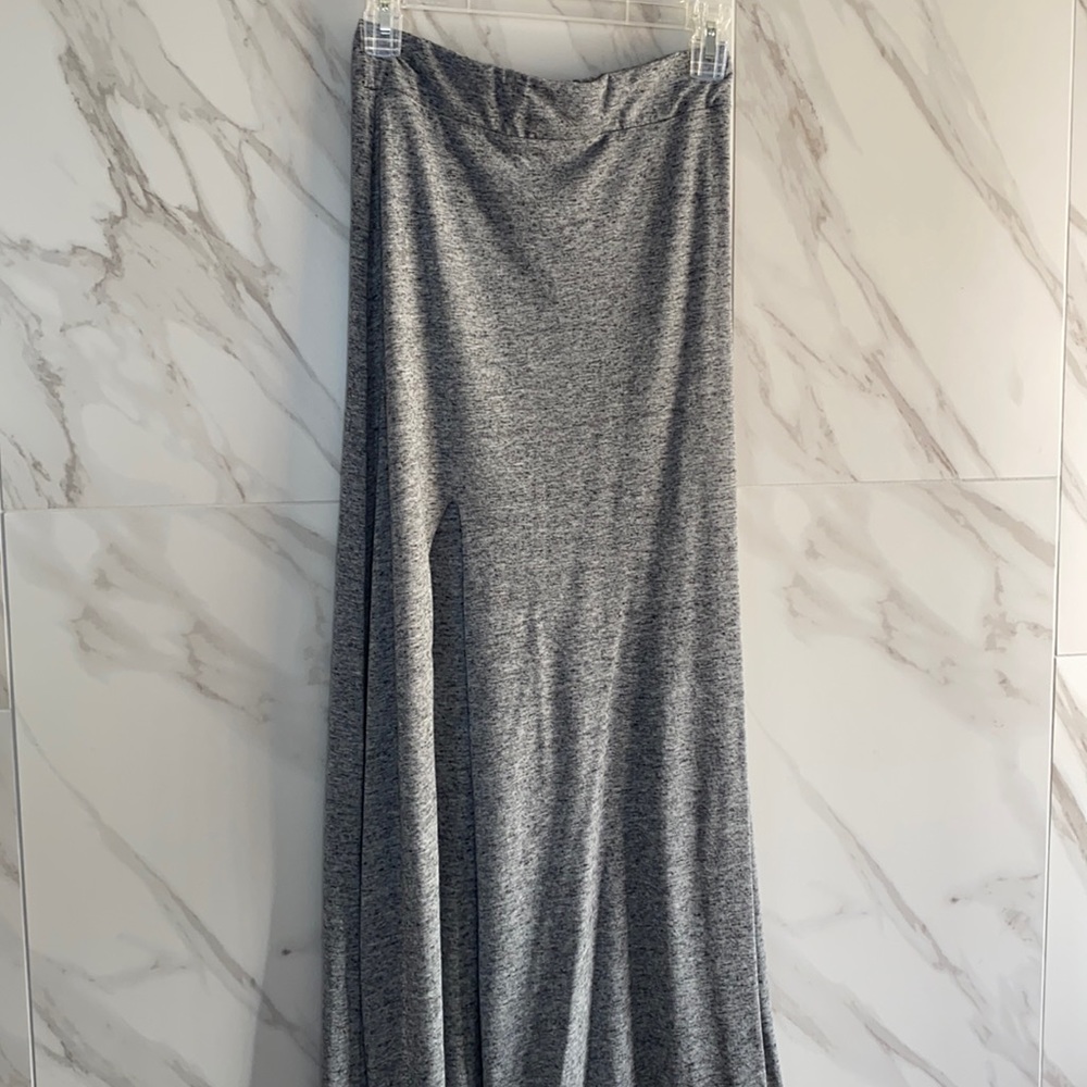 grey maxi skirt with thigh high slit